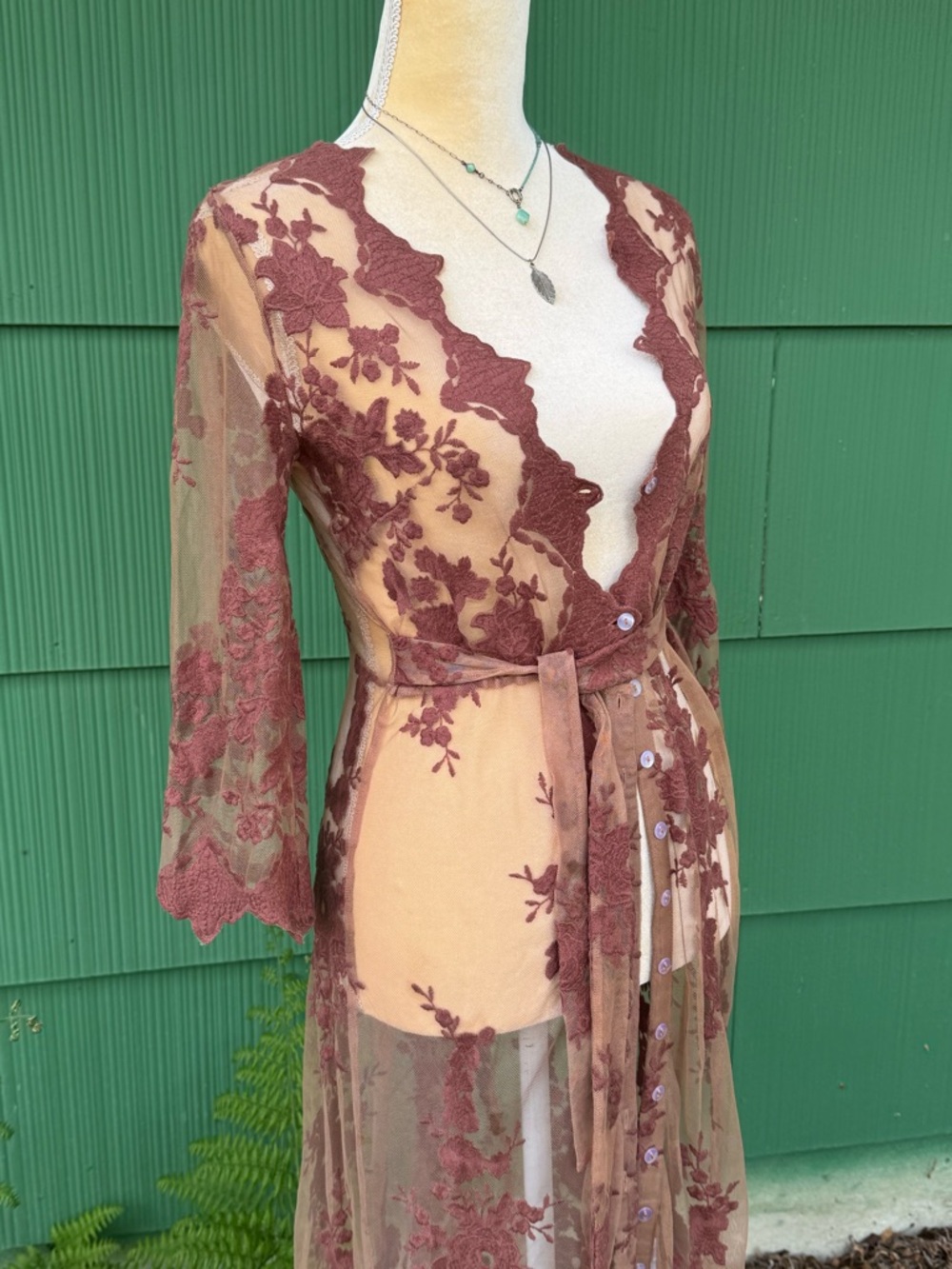 Arnhem Sheer Dusty Rose Lace Maxi Duster Cover-Up - Picture 3 of 15